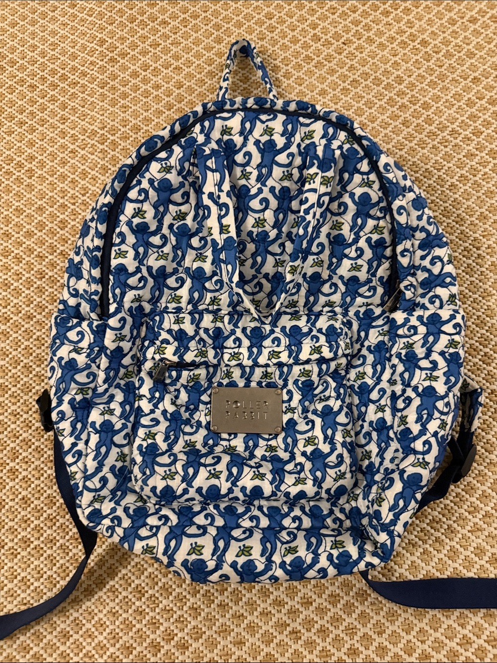 Roller Rabbit Lovely Monkey Quilted Backpack Blue Preppy Cute Bookbag